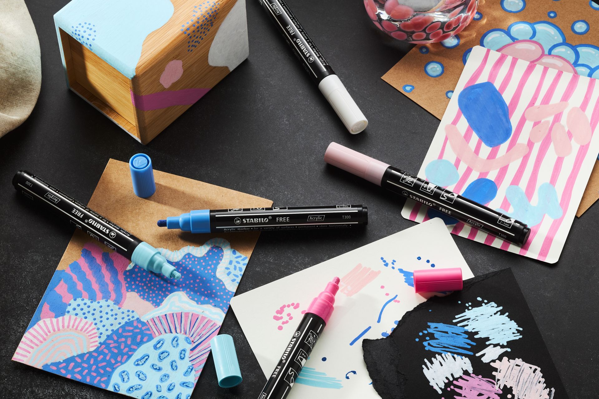 STABILO FREE Acryl Marker Arty T100-T300-T800 Wit 3 stuks