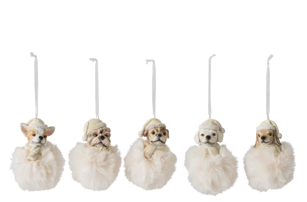 Boomhanger J-Line Hond in Ecru Bol 6x10 cm - assorti - prijs per stuk
