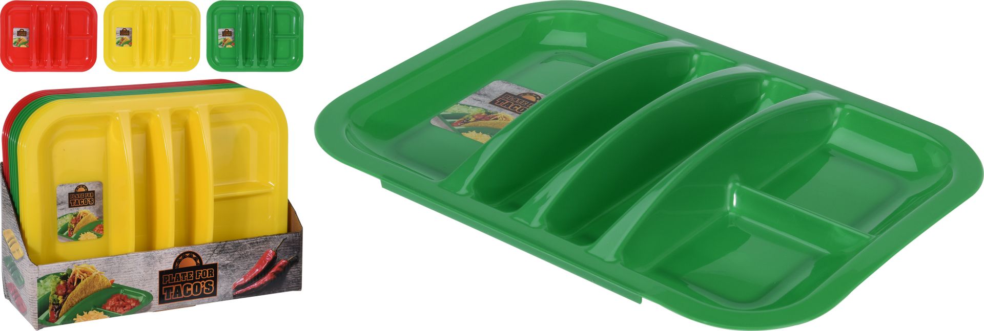 Bord met Verdeling voor Taco's 30x22x2.5 cm - assorti - prijs per stuk