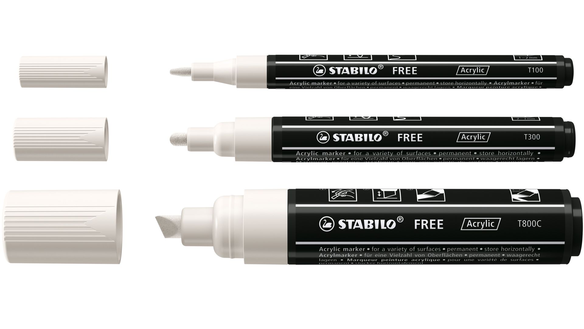STABILO FREE Acryl Marker Arty T100-T300-T800 Wit 3 stuks