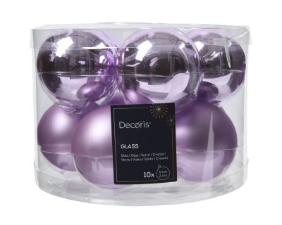 Kerstbal Glas Fris Lila 6cm  set 10 stuks - Mat/Glanzend