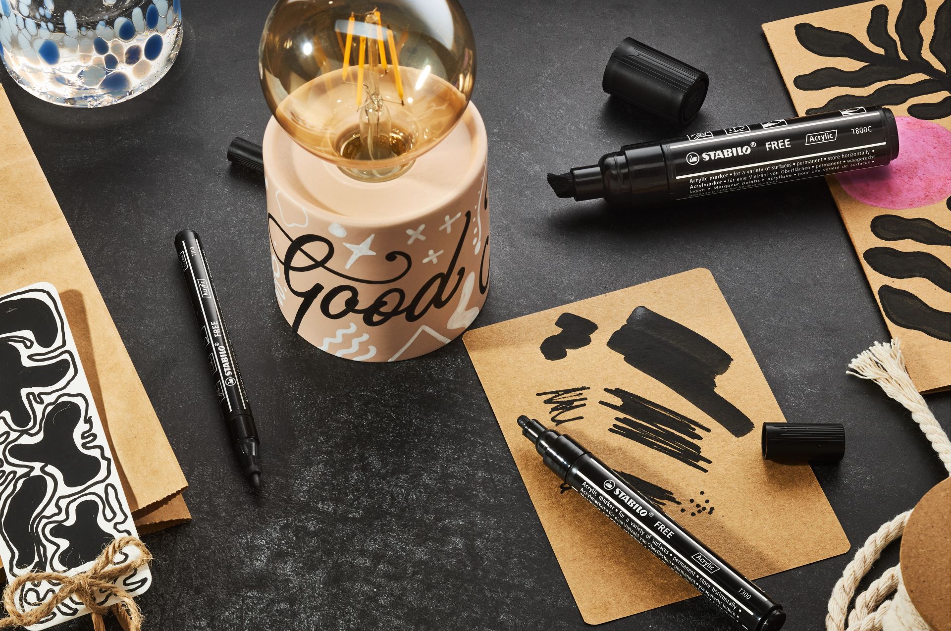 STABILO FREE Acryl Marker Arty T100-T300-T800 Zwart 3 stuks