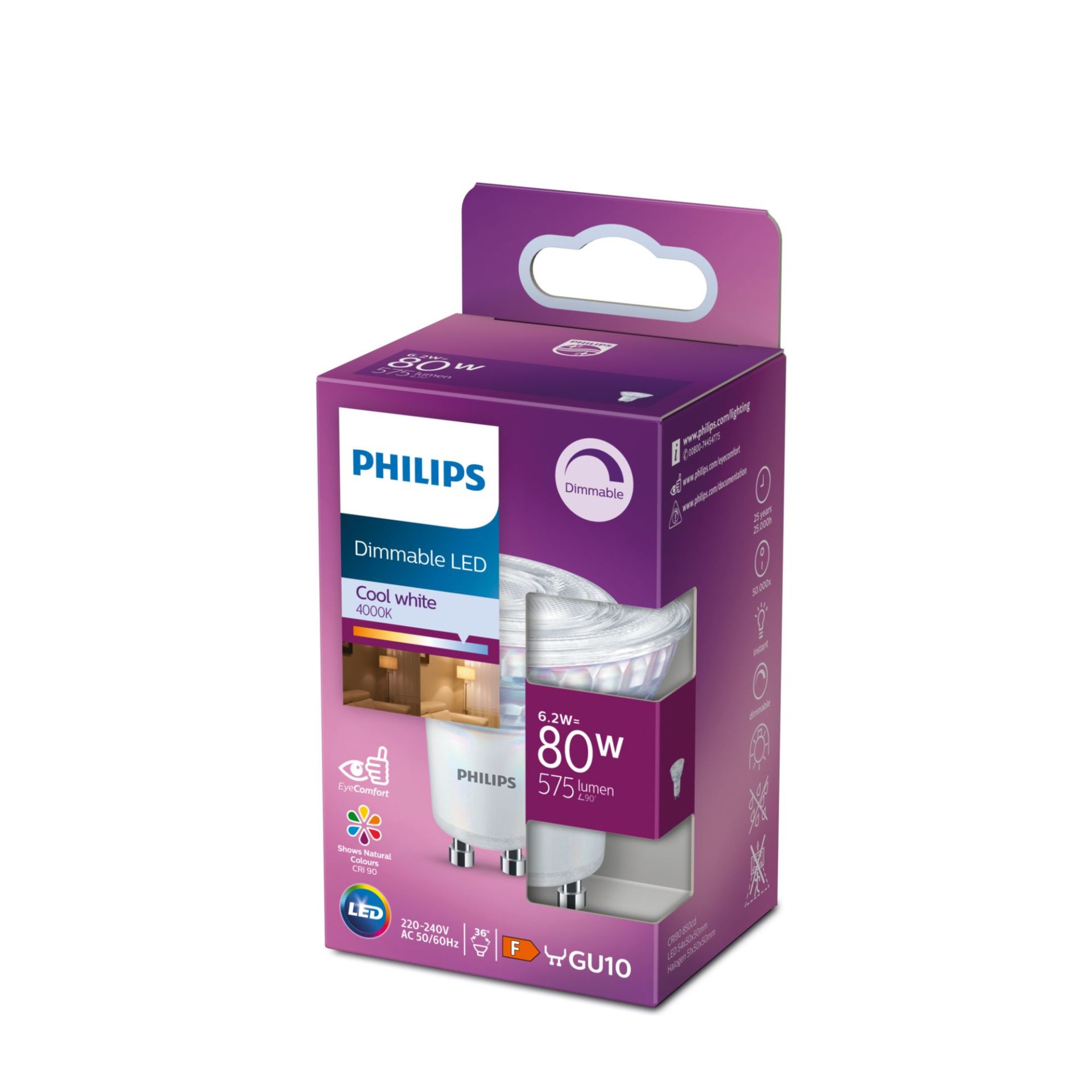 Philips LED Spot C90 36D GU10 6.2W 575lm 4000K Dimbaar
