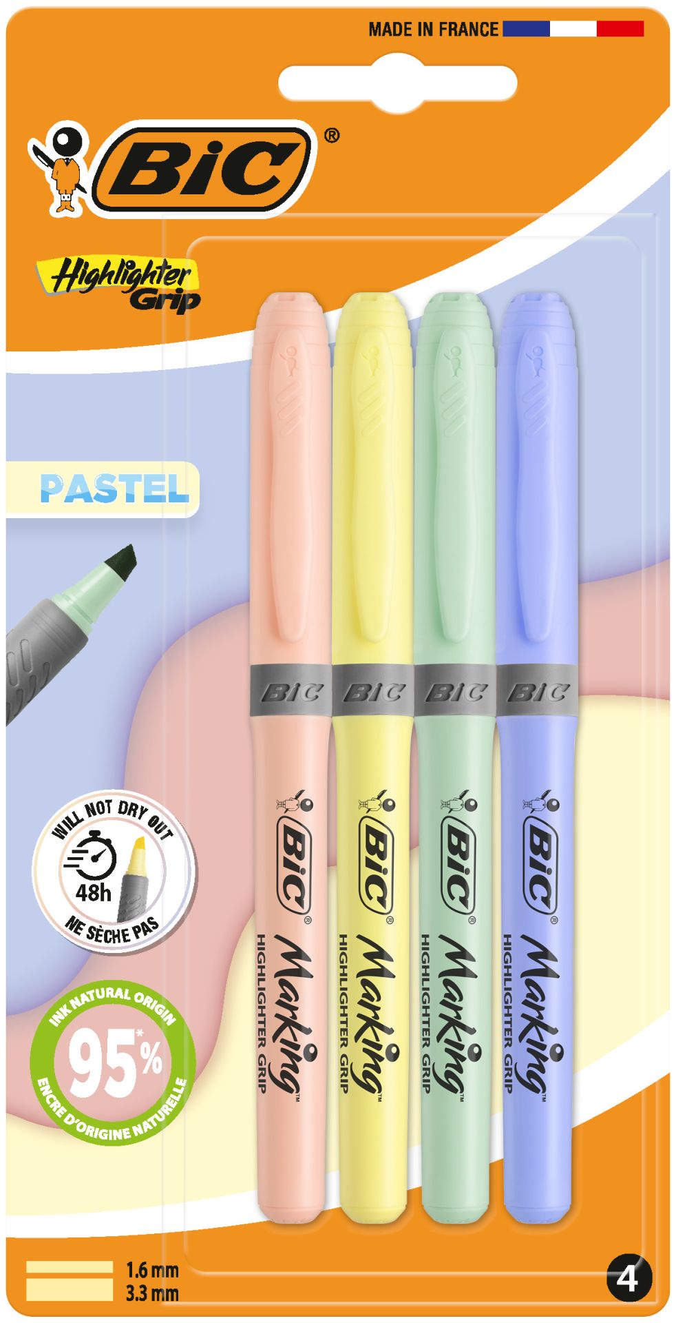 BIC Highlighter Grip Pastel 4 stuks - Blister
