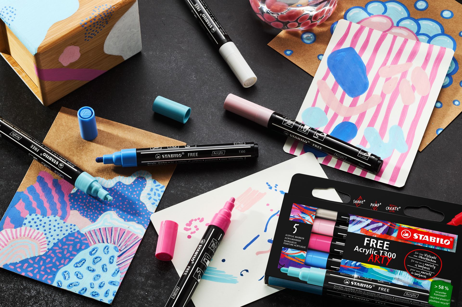 STABILO FREE Acryl Marker Arty T300 2-3 mm Pastel 5 stuks