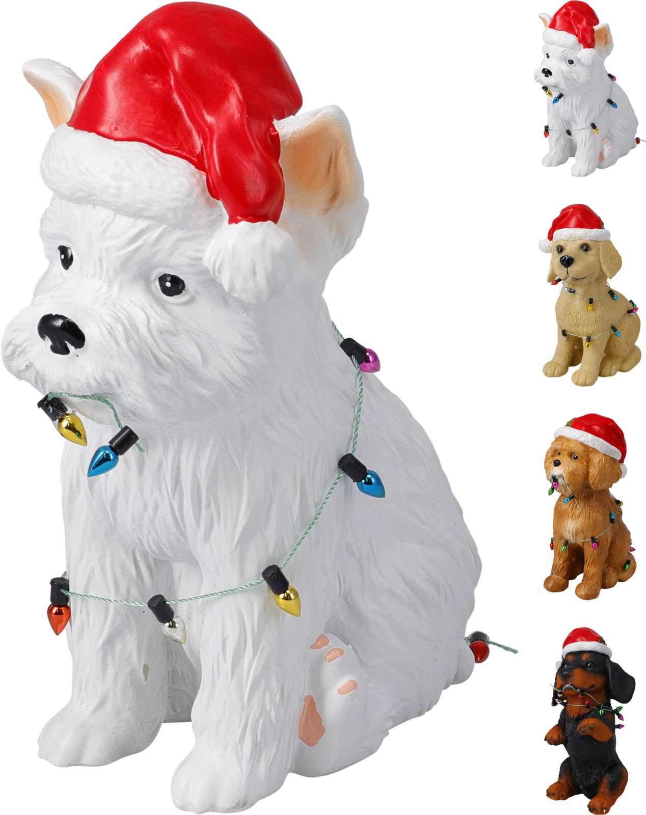 Hond Zittend met Kerstmuts12.5x7.7x16.5 cm - assorti - prijs per stuk